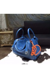 Imitation Best Hermes Lindy 26cm/30cm Taurillon Clemence Calfskin Bag Handstitched, Blue de Galice S7 RS03953