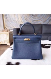 Imitation Hermes Kelly 25cm Togo Calfskin Bag Handstitched Gold Hardware, Blue Nuit 2Z RS09148