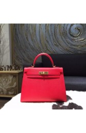 Imitation Hermes Kelly 28cm Epsom Calfskin Bag Handstitched Gold Hardware, Rouge Casaque Q5 RS02519