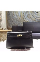 Imitation Hermes Mini Kelly Pochette 22cm Swift Calfskin Leather Gold Hardware, Noir RS03496