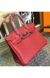 Knockoff Hermes Autruche Ostrich Birkin 30cm Bag Handstitched Silver Hardware Handstitched, Fuschia Pink 5J RS11134