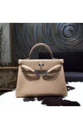 Knockoff Hermes Kelly 28cm/32cm Taurillon Clemence Bag Handstitched Palladium Hardware, Gris Tourterelle CK81 RS11306