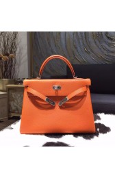 Knockoff Hermes Kelly 32cm Togo Calfskin Bag Handstitched Gold/Palladium Hardware, Orange CC93 RS16863