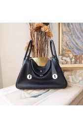 Knockoff Hermes Lindy 26/30cm Taurillon Clemence Calfskin Bag Handstitched, Noir CK01 RS18521