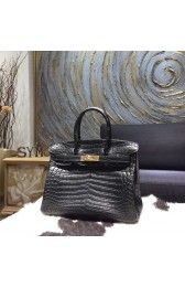 Knockoff Hermes Matte Alligator Crocodile Birkin 35cm Gold Hardware Handstitched, So Black RS00993