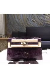 Knockoff Hermes Mini Kelly Pochette 22cm Shiny Alligator Palladium Hardware Handstitched, Amethyste 9G RS15873