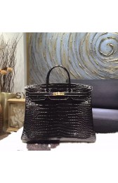 Knockoff Hermes Shiny Alligator Crocodile Birkin 40cm Gold Hardware Handstitched, Noir Black RS10582