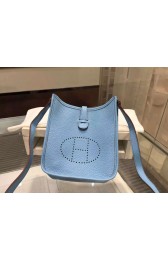 Luxury Hermes Evelyne Mini TPM Taurillon Clemence Palladium Hardware Handstitched High Quality, Bleu Lin CKJ7 RS04667