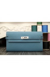 Luxury Hermes Kelly Longue Wallet In Jean Blue Clemence Leather RS04729