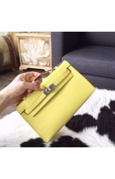Luxury Hermes Mini Kelly Pochette 22cm Epsom Calfskin Leather Palladium Hardware Handstitched, Soufre C9 RS10880