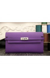 Quality Hermes Kelly Longue Wallet In Purple Epsom Leather RS21733
