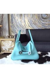 Quality Hermes Lindy 26cm/30cm Taurillon Clemence Calfskin Bag Handstitched, Blue Atoll 3P RS16239