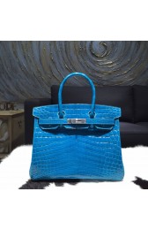 Replica Beautiful Hermes Shiny Alligator Crocodile Birkin 30cm Palladium Hardware Handstitched, Blue Izmir 7W RS05598