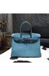 Replica Hermes Autruche Ostrich Birkin 30cm Bag Handstitched Palladium Hardware, Cobalt 7C RS03882