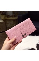 Replica Hermes Bearn Wallet Matte Crocodile Skin Handstitched Palladium Hardware, Pink 5P RS07177
