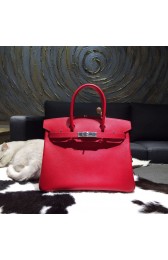 Replica Hermes Birkin 30cm Epsom Calfskin Bag Handstitched Palladium Hardware, Rouge Casaque Q5 RS15569