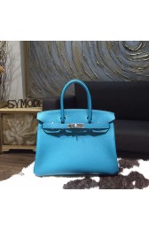 Replica Hermes Birkin 30cm Togo Calfskin Original Leather Bag Handstitched Palladium Hardware, Turquoise Blue 7B RS00983