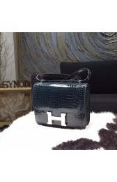 Replica Hermes Constance 18cm Shiny Alligator Crocodile Original Leather Fully Handstitched Palladium Hardware, Blue Roy 7A RS21183