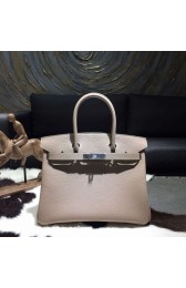 Replica Luxury Hermes Birkin 30cm Taurillon Clemence Calfskin Bag Hand Stitched Palladium Hardware, Gris Tourterelle CK81 RS14063