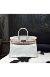 Replica Quality Hermes Birkin 35cm Matte Alligator Crocodile Palladium Hardware Handstitched, Blanc CK01 RS10422