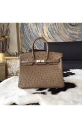 Sale 1:1 Hermes Birkin 25cm Autruche Ostrich Bag Palladium Hardware Handstitched, Etoupe CK18 RS16613