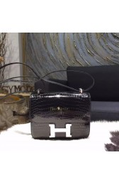 Sale 1:1 Hermes Constance 18cm Shiny Alligator Crocodile Original Leather Fully Handstitched Palladium Hardware, Noir Black RS17692