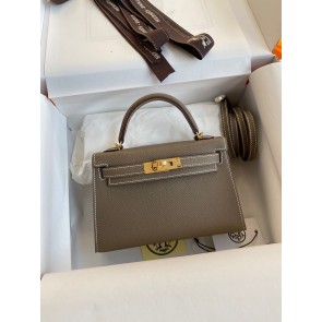 2022 Designer Replica Hermes Mini Kelly Gold Hardware Grey Bags RS23295