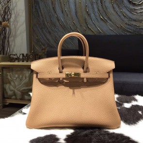 AAA Hermes Birkin 25cm Togo Calfskin Bag Handstitched Gold Hardware, Tabac Camel CK24 RS19421