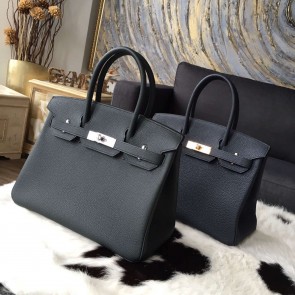 AAA Replica Hermes Birkin 30cm Togo Calfskin Bag Handstitched Gold Hardware, Plomb 8P (Blue-Black) RS11275