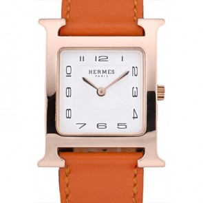 AAAAA Hermes Heure H Rose Gold Bezel Orange Leather Strap White Dial RS23226