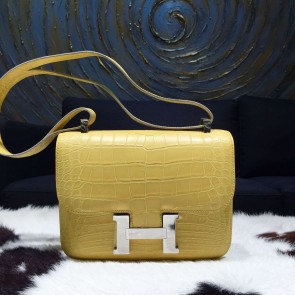 Copy Hermes Constance 23cm Matte Alligator Crocodile Original Leather Fully Handstitched Palladium Hardware, Mimosa M9 RS14262