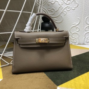 Designer Hermes Mini Kelly Gold Hardware Grey Bags RS23304