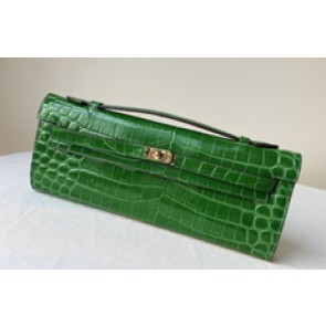 Fake Hermes Kelly 31cm Wallet Handstitched, Fuschia Green 5J RS07582