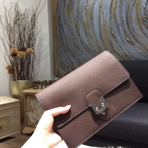 Hermes Bi-Color Jet Pochette Clutch Togo Calfskin Bag Palladium Hardware Handstitched, Chocolat CK47/Sapphire Blue CK73 Tonal Stitching RS08711