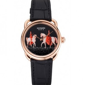 HERMES CLASSIC CROCO LEATHER STRAP BLACK DIAL RS23232