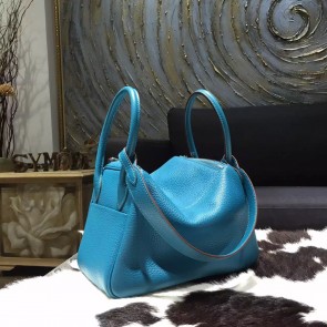 Hermes Lindy 26cm/30cm Taurillon Clemence Calfskin Bag Handstitched, Blue Izmir 7W RS11764