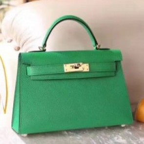 Hermes Bamboo Epsom Kelly Mini II 20cm Handmade Bags RS23457