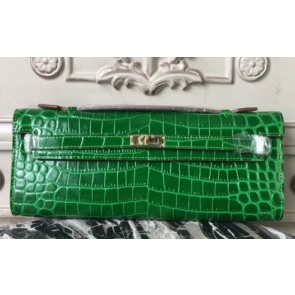 Hermes Kelly Wallet Handstitched, Fuschia Green 5J RS075721