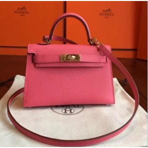 Hermes Rose Lipstick Epsom Kelly Mini II 20cm Handmade Bags RS23472