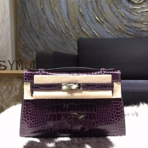 Knockoff Hermes Mini Kelly Pochette 22cm Shiny Alligator Palladium Hardware Handstitched, Amethyste 9G RS15873
