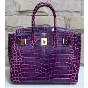 Knockoff Hermes Shiny Alligator Horseshoe Birkin 30cm Bag Gold Hardware Handstitched, Violet CK96, Orange CK93 RS11807