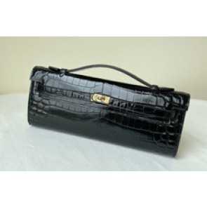 Replica Hermes Kelly 31cm Wallet Handstitched, Fuschia Black 5J RS07578