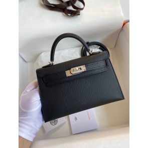 Replica Hermes Mini Kelly Silver Hardware Black  Bags RS23296