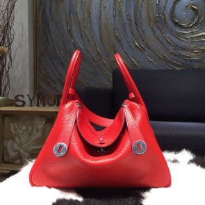 Sale 1:1 Hermes Lindy 26cm/30cm Taurillon Clemence Calfskin Bag Handstitched, Rouge Casaque Q5 RS07940