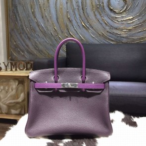 VIP ORDER Hermes Birkin 30cm Taurillon Clemence Bag Hand Stitched Palladium Hardware, Raisin CC59 Ultraviolet 5L RS16106