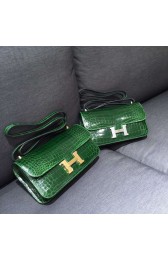 AAA Hermes Constance Elan 26cm Shiny Crocodile Skin Bag Handstitched Gold/Palladium Hardware, Vert Fonce CK67 RS08139