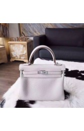 AAA Hermes Kelly 25cm Taurillion Clemence Calfskin Bag Handstitched Palladium Hardware, Pearl Grey CK80 RS03281