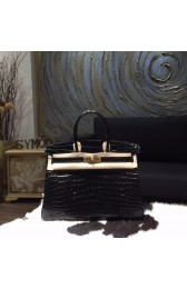 AAA Hermes Shiny Alligator Crocodile Birkin 35cm Gold Hardware Handstitched, Noir Black RS02677