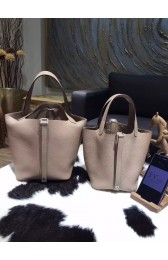 AAA Replica Hermes Picotin Lock Bag 18cm/22cm Taurillon Clemence Palladium Hardware Handstitched, Gris Tourterelle CK81 RS14060
