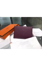 Best Hermes Calvi Card Holder Case Handstitched Taurillon Clemence Calfskin, Cassis N5 RS06344